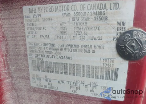 2000 Ford F-150 Lariat/Work Series/Xl/Xlt z USA, uszkodzony, nr VIN 2FTRX18L4YCA36883